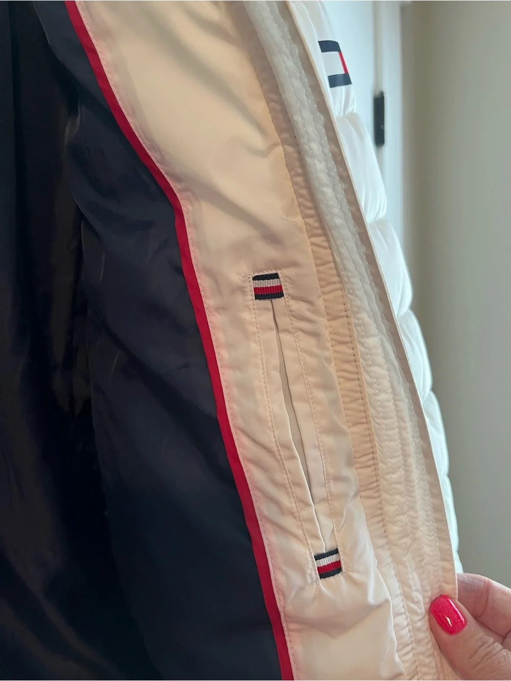 Tommy Hilfiger White Quilted Hooded Puffer with Signature Trim